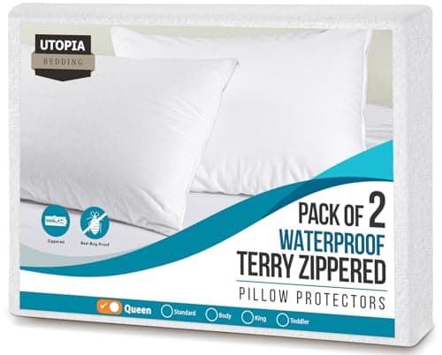 Utopia Bedding Protège-oreiller imperméable en éponge (paquet de 2) – Housse d'oreiller à fermeture éclair – Anti-punaises de lit – Protection contre les acariens...
