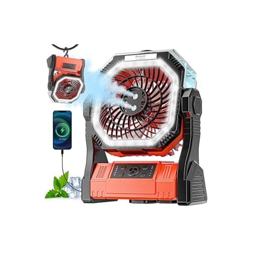Kssvzz Misting Camping Fan, 20000mAh Rechargeable Fan with 4 Speeds & Timer, Portable Tent Fan with LED Light, Battery Operated for Picnic BBQ...