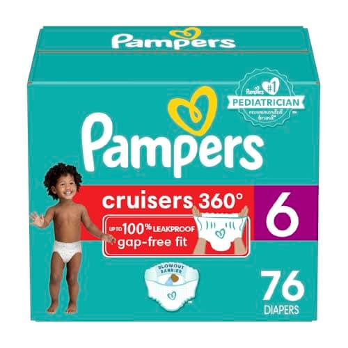 Pampers Diapers - Cruisers 360 degrees - Size 6, 76 Count, up to 100% Leakproof Fit, Designed for Active Babies, Pull On Diaper, EZ Off Tabs...