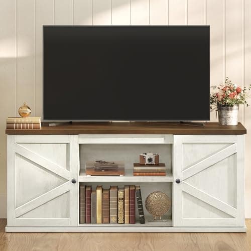 VASAGLE Farmhouse TV Stand for TVs up to 65 Inches, Entertainment Center with Storage Cabinets and Sliding Barn Doors, Media Console Table for...