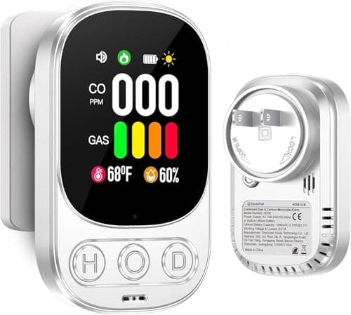 Gedsffati 4in1 Plug in Carbon Monoxide Detector & Natural Gas Combination Detectors CO Gas Temp Humidity Monitor with 2.1'' HD Screen & Indicator...