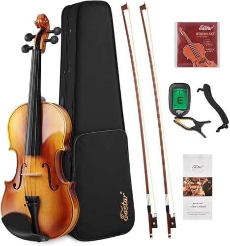 Eastar Ensemble de violon 4/4 en bois massif avec étui rigide, épaulière, deux archets et cordes supplémentaires (EVA-330)