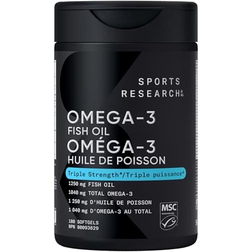 Huile de poisson oméga 3 triple force de Sports Research - Supplément sans rot avec acides gras EPA et DHA de goberge sauvage d'Alaska - Soutient les fonctions cognitives...