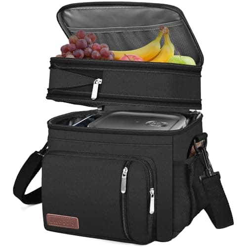 Lunch Bag for Women Men Double Deck Lunch Box - Leakproof Insulated Soft Large Lunch Cooler Bag, MIYCOO (Black,15L)