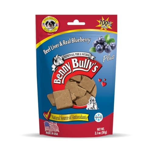 Benny Bullys Beef Liver Plus Blueberry, Freeze Dried Dog Treats, High Protein, Low Fat, Nutrient Rich, Supports Immune Health, Healthy Snack for...