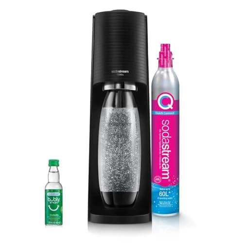 Machine à eau gazeuse SodaStream Terra avec cylindre de CO2, bouteille de 1 L lavable au lave-vaisselle et boisson Bubly (noir)