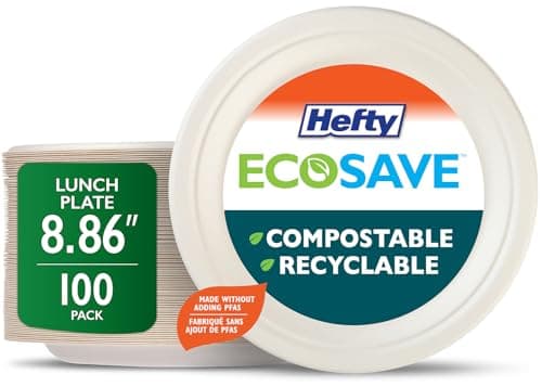Hefty ECOSAVE Assiettes en papier jetables compostables pour déjeuner 8,86", 100 pièces