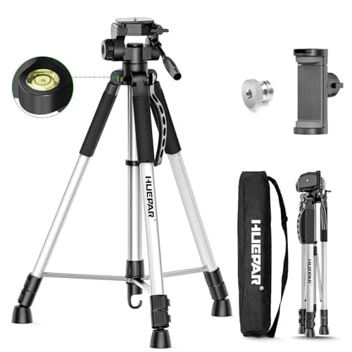 Huepar Trépied de niveau laser professionnel de 70 pouces avec tête panoramique pivotante à 3 voies, poignée portable, niveau à bulle, plaque à dégagement rapide avec vis 1/4"...