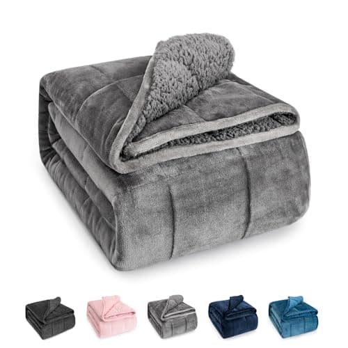 Sivio Weighted Blanket for Adult, 15lbs Sherpa Fleece Heavy Blanket Warm and Cozy Fluffy Throw, 60X80 Inch, Dual Sided Grey