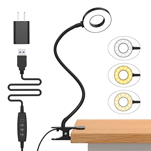 Lampe de bureau iZELL, lampe de lecture LED avec pince, 3 modes de couleur et 10 luminosité, bras flexible en silicone, lampe de livre pour enfants lisant un livre au lit la nuit...