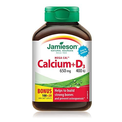 Jamieson Mega Cal Calcium 650 mg with Vitamin D3 400 IU, High Absorption, 5 Calcium Sources, Supports Bone Health, Helps Prevent Osteoporosis and...