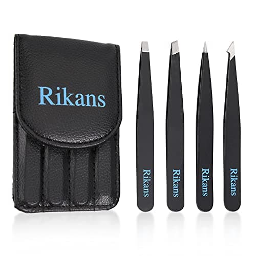 Ensemble de pinces de précision Rikans - Paquet de 4 pinces professionnelles noires - Pochette de transport pratique - Acier inoxydable de qualité supérieure ...