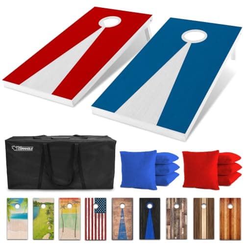 GoSports 4 ft x 2 ft Regulation Size Premium Wood Cornhole Set - Vintage Wood Designs - Light