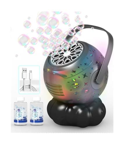 Machine à bulles - Machine à bulles rechargeable USB-C pour enfants avec lumière LED colorée, conception de grosses bulles, capacité de 600 ml, fête d'anniversaire en plein air...