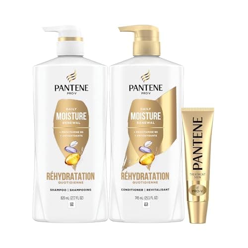Pantene Shampoo 820 mL, Conditioner 745 mL and Hair Treatment 15 mL Set, Daily Moisture Renewal For Dry Hair, Safe For Color-Treated Hair, 1.58 L...