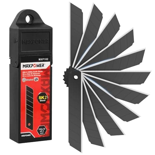 MAXPOWER Lot de 50 lames de couteau utilitaire - Lame de coupe ultra-tranchante cassable de 18 mm, noire