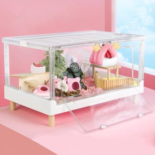 Cage à hamster et cages pour cochons d'Inde Ruexue, grande cage en acrylique entièrement transparente et respectueuse de l'environnement pour petits animaux de compagnie, tels que : barbu...
