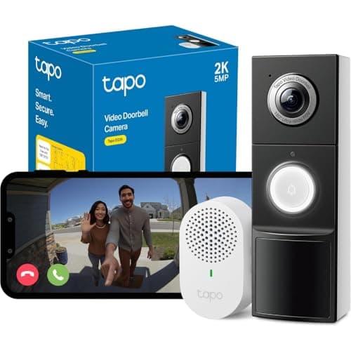 TP-Link Tapo Smart Video Doorbell Camera with Chime, Battery or Wired, 2K 5MP Color Night Vison, No Monthly Fee, 180° Ultra-Wide Head-to-Toe View,...