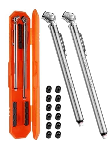 AstroAI Tire Pressure Gauge 2 Pack (10-75 PSI, 10-120 PSI) 12 Stem Caps Calibrated to ANSI B40.1 Grade B (±2%), Stainless Steel Body and 3...