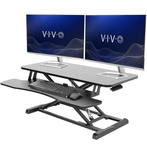 VIVO 36 inch Desk Converter, K Series, Height Adjustable Sit to Stand Riser, Dual Monitor and Laptop Workstation with Wide Keyboard Tray, Black,...