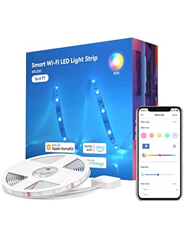 Meross Bande lumineuse LED intelligente, bande LED RVB WiFi de 5 m compatible avec Apple HomeKit, Alexa, Google Home et SmartThings, blanc chaud et froid
