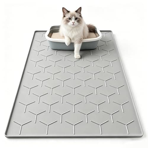 Garoopion Tapis de litière pour Chat, Silicone 86x56 cm Grand Tapis de litière pour Chat, Tapis en Silicone imperméable pour Chat, Gris