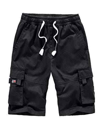 APTRO Short cargo pour homme Coupe décontractée Multi-poches Short cargo décontracté en coton MC01 Noir 1X