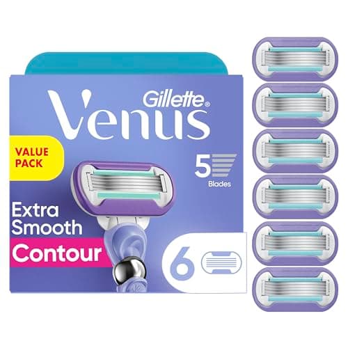 Gillette Venus Extra Smooth Contour Women’s Razor Blades, 5-Bladed Razor Refills, 6 Count
