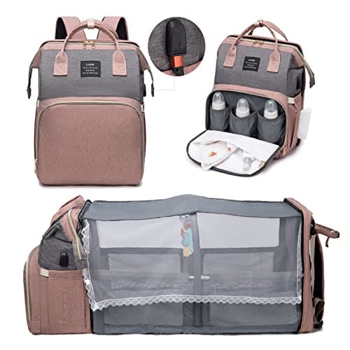 Diaper Bag Backpack, Baby Diaper Bags, Multifunctional Travel Waterproof Backpack with Portable Diaper Pad (Pink)