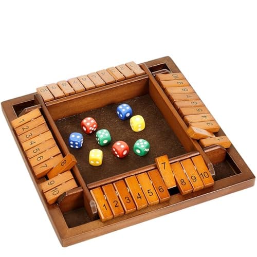 Kiapeak 1-4 Players Shut The Box Dice Game, 10 Numbers Traditional Wooden Board Game,Math Skills Game,Family Classics Tabletop Version Games for...