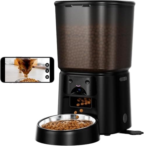 Mangeoire automatique pour chat Petrice avec caméra 4L, WiFi 5 GHz/2,4 GHz, HD 1080P, vision nocturne, audio bidirectionnel, contrôle intelligent par application, double alimentation, programmable...