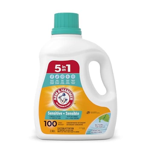 Arm & Hammer Liquid Laundry Detergent for Sensitive Skin, Super Concentrated, Skin Friendly Fresh Scent, 100 Loads, 2.96-L