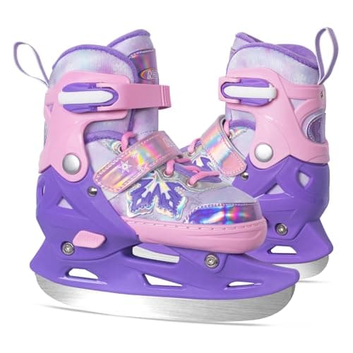 Nattork Patins à glace réglables pour enfants - Patins de hockey à lacets réglables en 4 tailles avec doublure en peluche chaude, support de cheville triple sécurité, acier inoxydable...