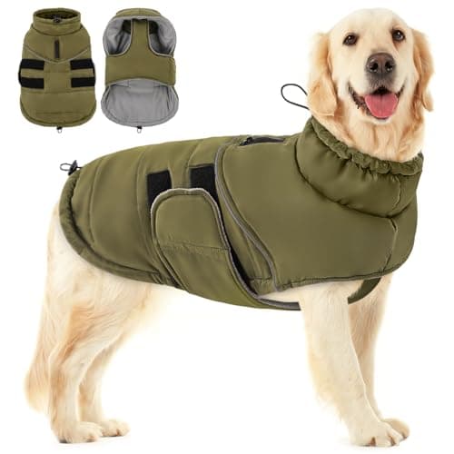 Peferhouse Dog Warm Winter Coats for Medium Large Dogs, Cold Weather Coat Pet Windproof Reflective Jacket with Harness H