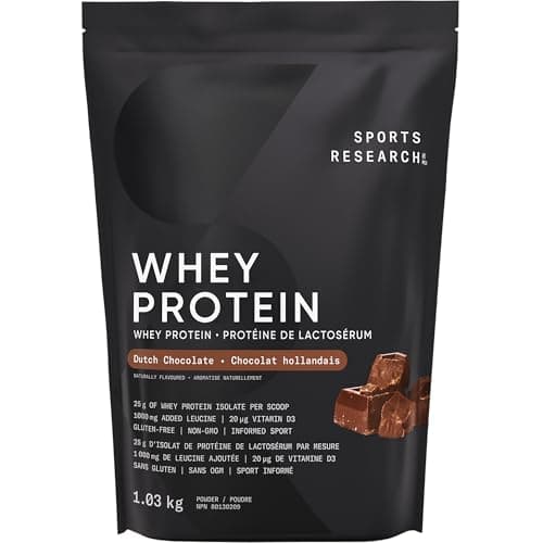 Sports Research® Whey Protein Isolate - Sports Nutrition Protein Powder 25g per serving - 1.03 kg Bag Whey Protein - Dutch Chocolate Bulk Protein...
