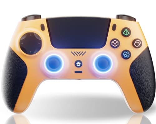 Yellow Wireless Controller Compatible for PS5/Pro/Slim/PC, Gradient Color RGB mode & haptic feedback & 1000 mAH battery & 3.5mm Audio Jack & Speaker