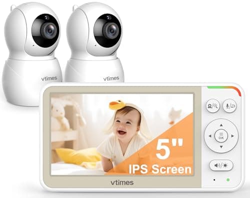 Moniteur bébé VTimes avec 2 caméras, moniteur vidéo bébé à écran 5'' sans WiFi, télécommande Pan-Tilt-Zoom VOX, conversation bidirectionnelle, vision nocturne infrarouge,...