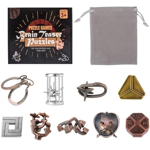 VolksRose 9pcs Brain Teaser Puzzles, Metal Wire Puzzles Set, Mind Smart Game IQ Challenge Puzzle Games, Educational IQ Test Unlock Interlocking Toy...