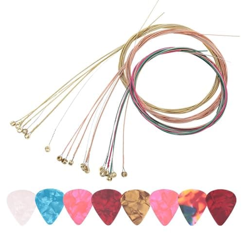 3 pièces cordes de guitare acoustique à 6 cordes avec jeu de 8 médiators de 0,46 mm pour guitare acoustique électrique débutants interprètes Jeu de 6 cordes en acier...