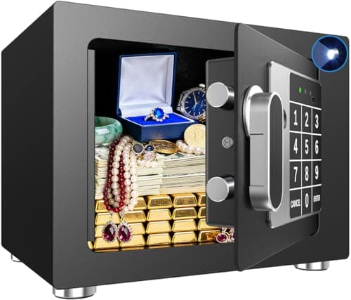 Small Home Safe, 6.7”D x 9”W x 6.7”H, Electronic Keypad Lock Security Box for Cash, Jewelry, Passport, Hidden Safe for Closet, College Dorm Room,...