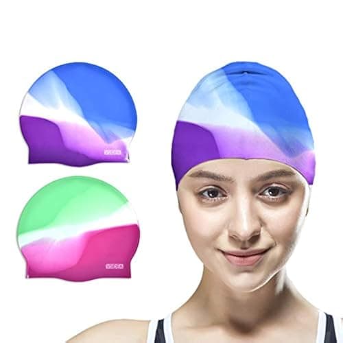 Vsidea Lot de 2 bonnets de bain en silicone pour adulte, durables et confortables, en élastomère, pour femmes et hommes, cheveux courts, cheveux longs…