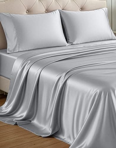 Casa Platino Satin Sheets - Queen Sheet Set, 4 Pcs Queen Bed Sheets, Similar to Silk Sheets, Bed Sheets Queen Size for Hair and Skin, Gifts for...