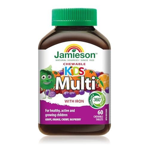 Multivitamines à croquer Jamieson pour enfants, saveurs d'orange, de raisin, de cerise et de framboise, favorise la croissance et le développement, la santé des os et des dents....