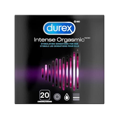 Préservatifs orgasmiques intenses DUREX, texture nervurée et pointillée avec gel Desirex pour simuler la sensation, grand nominateur 56 mm...