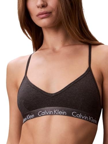 Calvin Klein Women's Motive Cotton Lightly Lined Bralette Bra, Charcoal Heather, X-Large