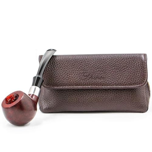 Pochette à pipe en cuir véritable SPIPER – Sac de rangement compact pour les amateurs de pipe – Peut contenir 2 pipes et accessoires (tabac non inclus)