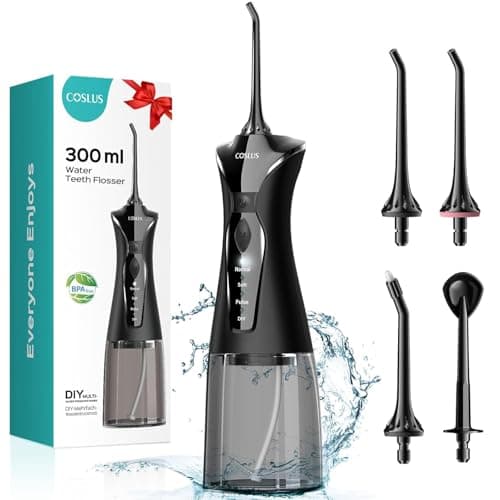 COSLUS Water Cordless Flosser for Teeth C30(FC5360): 4 Modes Portable 300ML Larger Tank Water Teeth IPX7 Waterproof for Home Travel Black