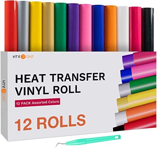 Ensemble de vinyle de transfert thermique HTVRONT HTV (paquet de 12) - Rouleaux de vinyle HTV de 12" x 5 pieds, fer à repasser facile à couper sur vinyle pour toutes les machines de découpe, facile à désherber à la chaleur...