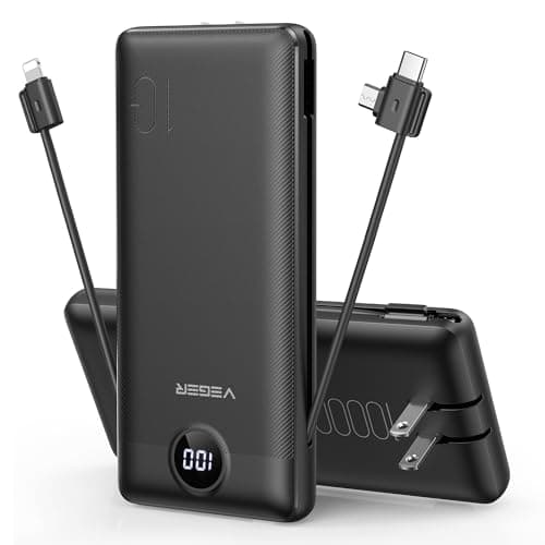 VEGER Portable Charger for iPhone Built in Cables and Wall Plug, 10000mah Slim Fast Charging USB C Power Bank, Travel Essential Battery Pack...