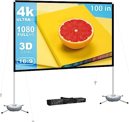 Écran de projecteur avec support Écran de projecteur portable de 100 pouces Projection extérieure 16: 9 4K HD Support robuste inclus Parfait pour la maison d'arrière-cour...